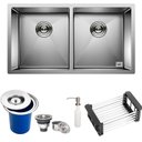 Ver imagem 1 de Cuba Dupla Quadrada Inox 304 Cozinha Pia Embutir Sobrepor Gourmet 8040 Premium com Lixeira de Embuti