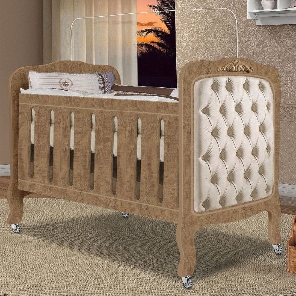 Berço de Bebe Imperial C/Capitonê Planet Baby Selo Inmetro:Amêndoa - 1