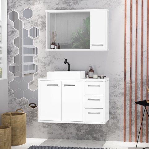 Conjunto Gabinete Banheiro com Cuba e Espelho Turin 80 Br