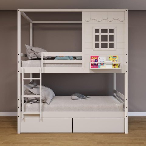 Beliche Casinha Reta com 02 Gavetas Madeira Maciça Branco Housin