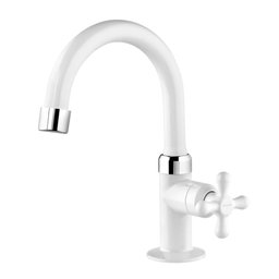 Torneira de Mesa para Banheiro com Bica Alta Marujá Branco Viqua - 1