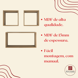 Kit com 3 Nichos Decoração Sala Madeira Retângular - 5