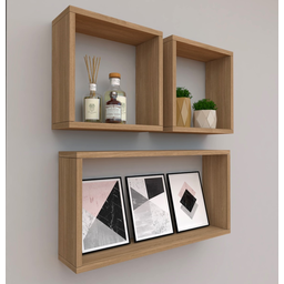 Kit com 3 Nichos Decoração Sala Madeira Retângular - 2