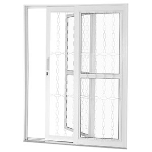 Porta de Correr em Aço Galvanizado com Grade Elo Branco "D"- 2,10x1,60