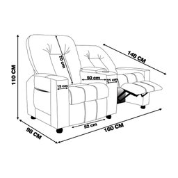 Poltrona Reclinável 2 Lugares Sala de Cinema Romeo F05 Facto Preto - Lyam Decor - 5
