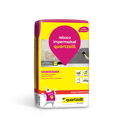 Massa Pronta Reboco Impermeável Quartzolit - 20kg Cinza