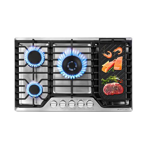 Cooktop a Gás Amzchef 30" com 5 Queimadores Sabaf e Chapa Dupla (inox)