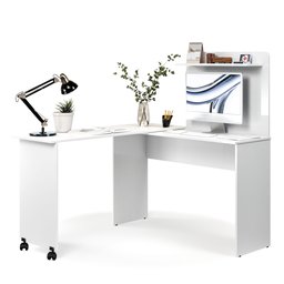 Escrivaninha em L de Canto 3 em 1 com Rodízios Home Office Ej Móveis:branco - 6