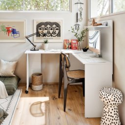 Escrivaninha em L de Canto 3 em 1 com Rodízios Home Office Ej Móveis:branco - 1