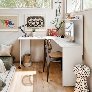 Escrivaninha em L de Canto 3 em 1 com Rodízios Home Office Ej Móveis:branco