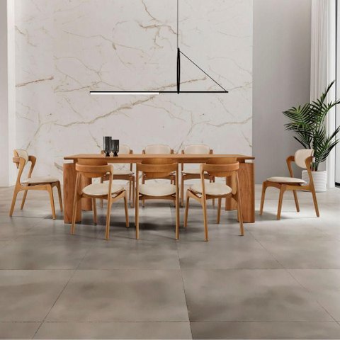 Conjunto de Jantar Nala 8 Lugares Cadeiras Solaris Soft Veludo Creme e Imbuia 220cm Mobillare