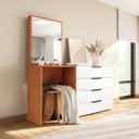 Ver imagem 1 de Cômoda Penteadeira Madri 4 Gavetas c/ Espelho 149x160cm Branco/Freijó 250806