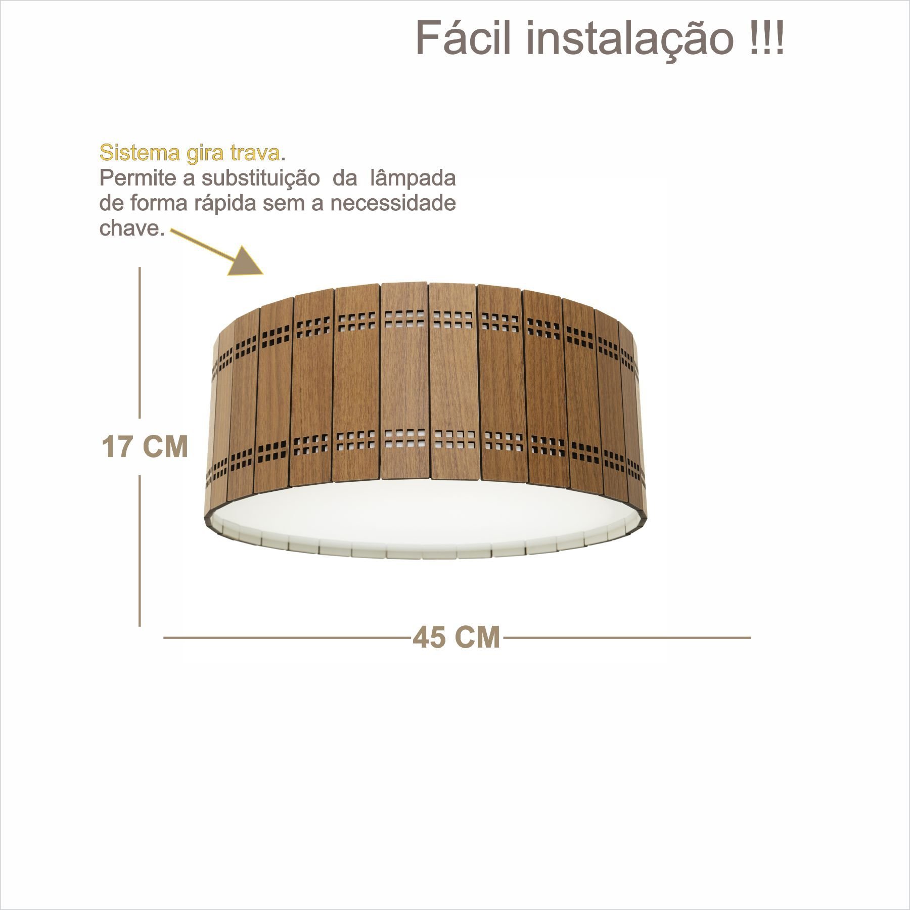 Luminária Decorativa Madeira Plafon Redondo Jabaquara 45cm - 2