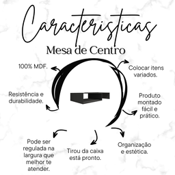 Mesa de Centro para de Sala Estar Retangular Moderna Mdf Plancasa Preto Tx - 3