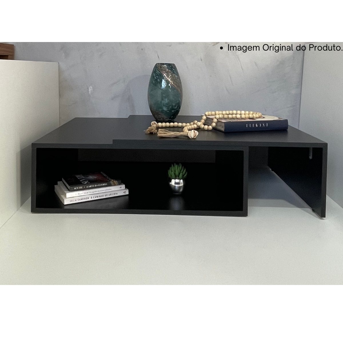 Mesa de Centro para de Sala Estar Retangular Moderna Mdf Plancasa Preto Tx - 11