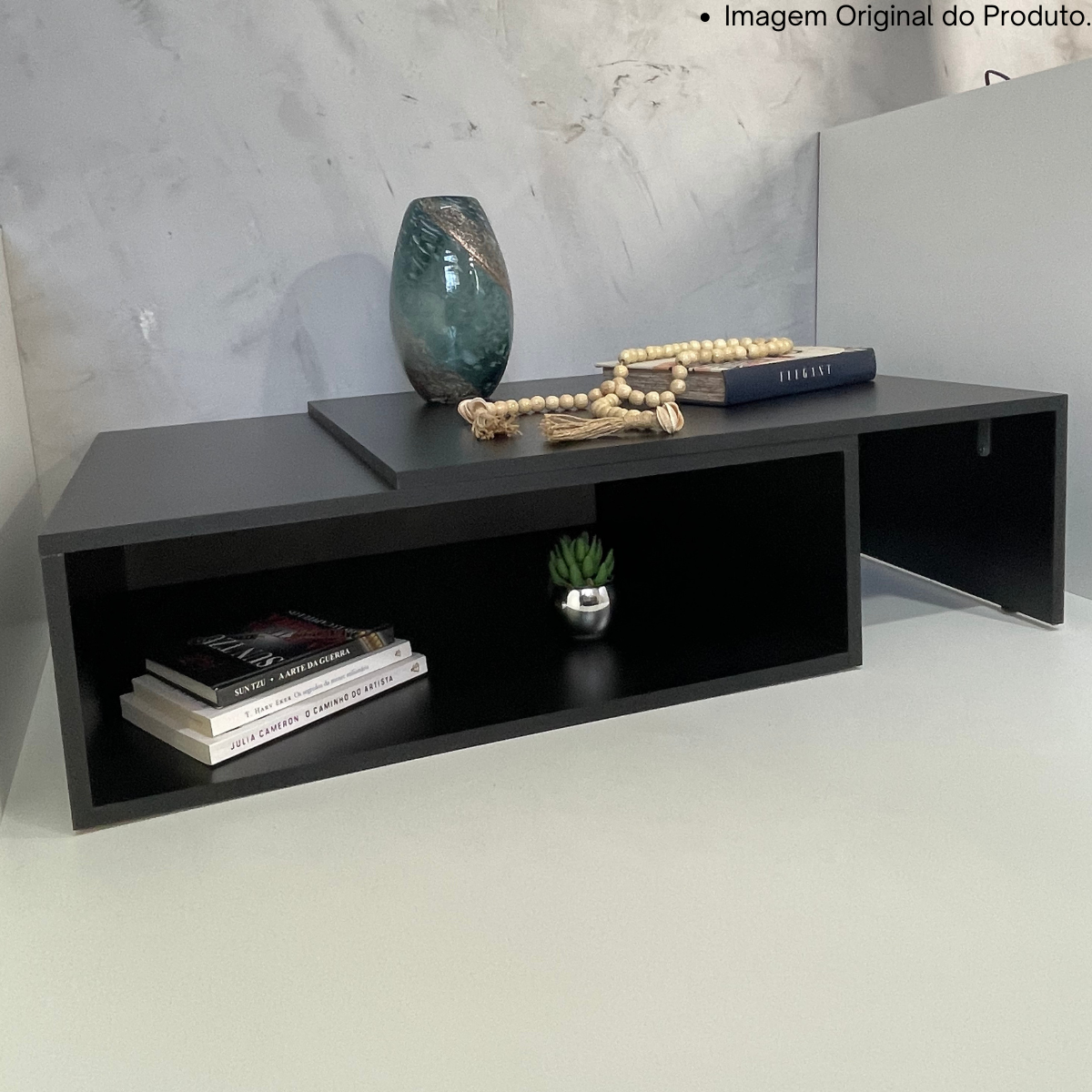 Mesa de Centro para de Sala Estar Retangular Moderna Mdf Plancasa Preto Tx - 10