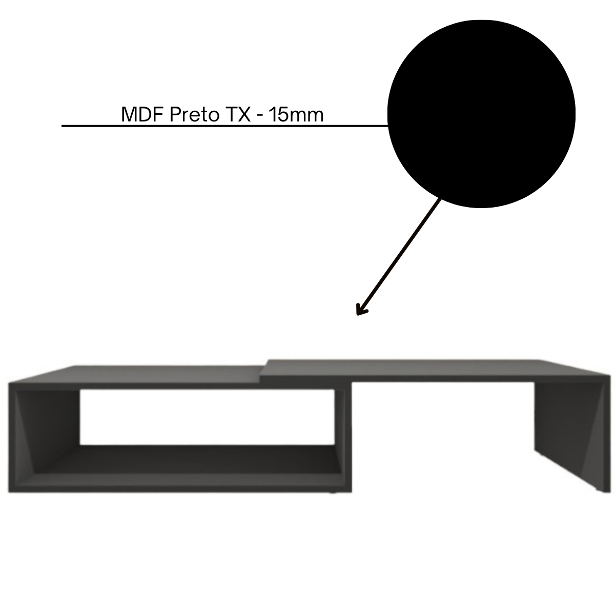 Mesa de Centro para de Sala Estar Retangular Moderna Mdf Plancasa Preto Tx - 8