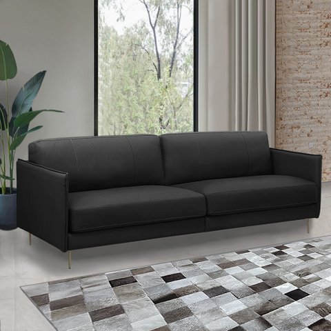 Sofá Decorativo Anthony 4 Lugares Sala de Estar 270cm Pés em Aço Couro Preto G88 - Gran Belo
