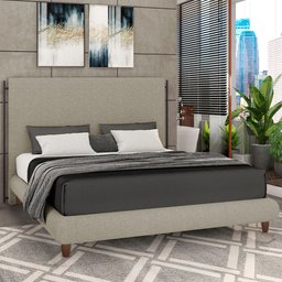 Cama Casal Queen Pés de Madeira 176cm Otto P05 Linho Bege - Lyam Decor - 2
