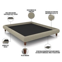 Cama Casal Queen Pés de Madeira 176cm Otto P05 Linho Bege - Lyam Decor - 4