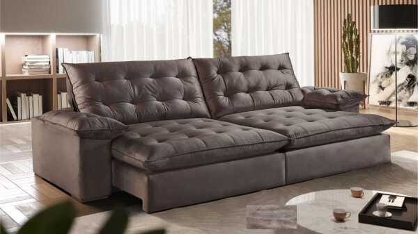Sofá Retrátil Molas Ensacadas 4 Lugares Captiva Villa Mobi Veludo Tabaco - 1
