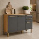 Ver imagem 1 de Balcao de Cozinha 100% MDF 120cm 3 Portas 2 Gavetas Carmenere Amendoa / Chumbo Ronipa