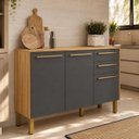 Ver imagem 6 de Balcao de Cozinha 100% MDF 120cm 3 Portas 2 Gavetas Carmenere Amendoa / Chumbo Ronipa