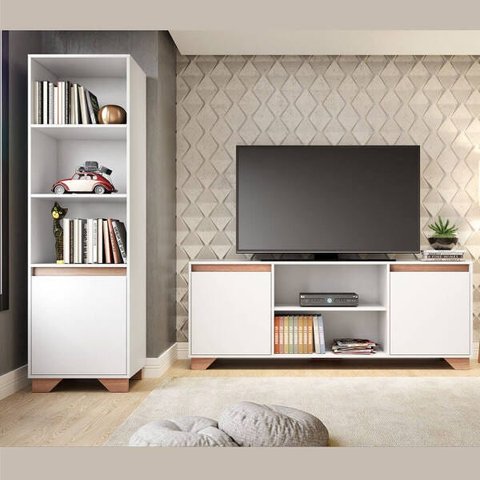 Rack para TV 40 Polegadas e Estante para Sala Branco e Siena Lilies Móveis