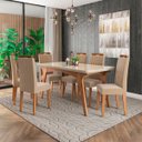 Ver imagem 1 de Mesa para Sala de Jantar Selena 180 x 80cm e 6 Cadeiras Paola Savana/Off White/Nude