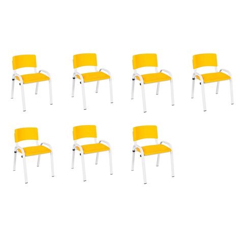 Kit 7 Cadeiras Infantil Iso, Escola, Base Branco-amarelo