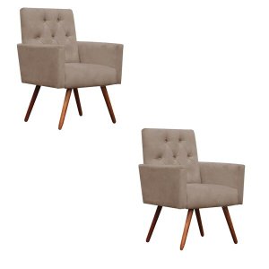 Kit 2 Poltronas Decorativa Nina Capitonê Suede Bege Rosado - Dominic Decor