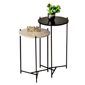 Mesa Lateral Canto Redonda Preta Apoio Sofá Ou Cama Madecor Tampo Preto Off White Ferragens Preta