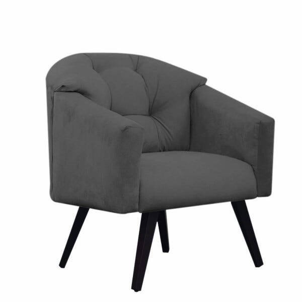 Poltrona Decorativa Estela Retrô Suede Cinza - Dominic Decor - 2