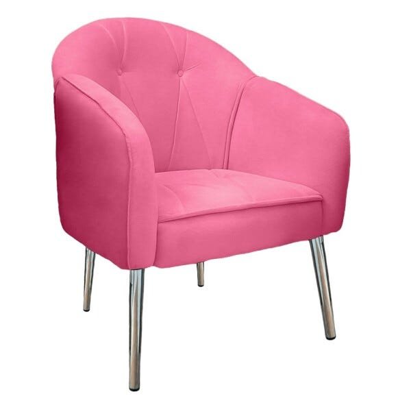 Poltrona Maia Pés Cromados Suede Rosa Pink - Dominic Decor - 1