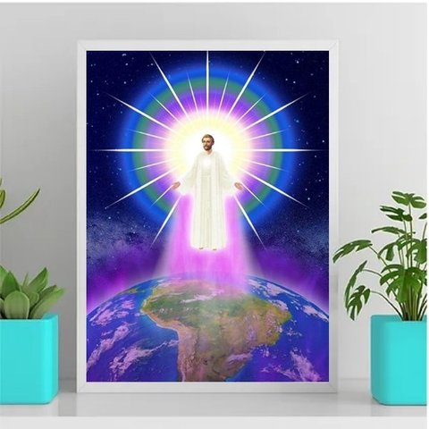Quadro Chama Violeta Saint Germain Mundo 24x18cm:Madeira branca