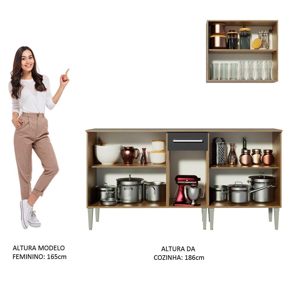 Armário de Cozinha Compacta 169cm Rustic/Preto Emilly Free Madesa 01 - 6