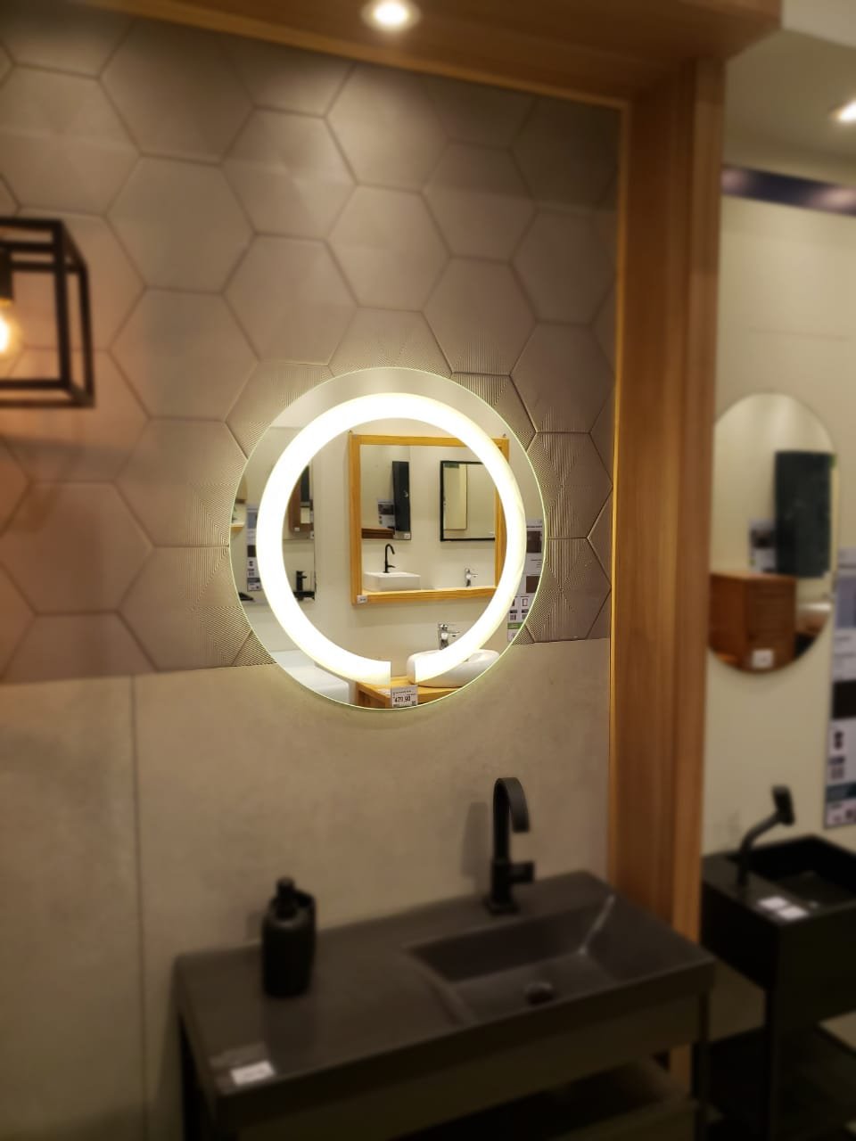 Espelho Jateado Redondo 50cm com LED Quente