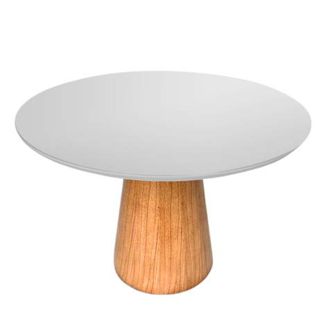 Mesa de Jantar Cone Redonda 140 Cm Base Madeira Freijó Tampo Laqueado
