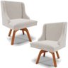 Kit 2 Cadeiras Decorativas Sala de Jantar Base Giratória de Madeira Firenze Veludo Cinza/Natural G19 - 1