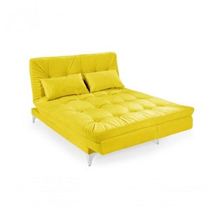 Sofá Cama Versátil 3 Lugares Império Reclinável Casal Pés de Alumínio Amarelo 374