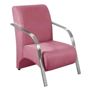 Poltrona Suede Vênus Decorativa Braço de Alumínio:rosa