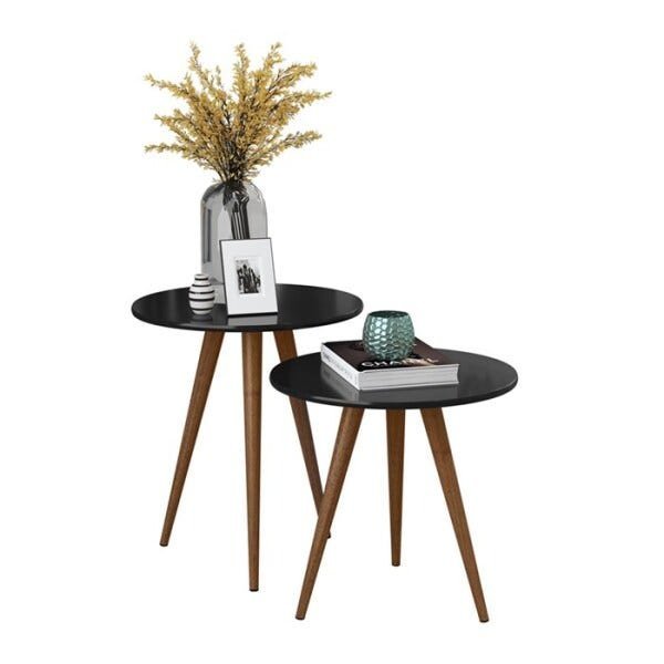 Sofá Aspen Suede Cinza e Mesas Laterais Bia Preto Dmonegatto - 4