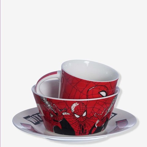 Kit 3 Peças Bowl, Caneca e Prato Homem Aranha