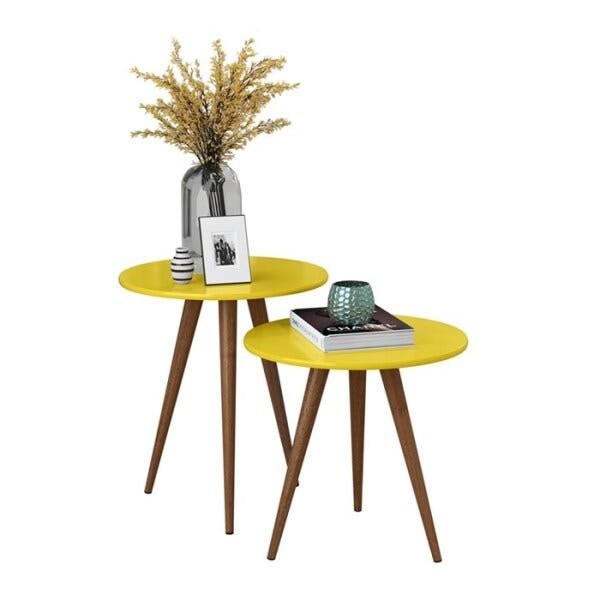Poltrona Aspen Suede Bege E Mesas Laterais Bia Amarelo Dmonegatto - 4