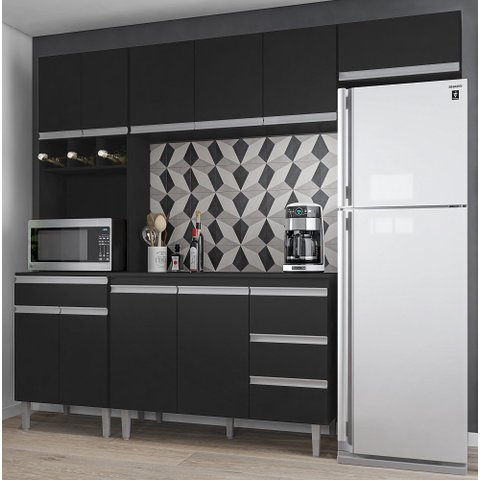 Cozinha Modulada Completa Andréia 240 Cm com Tampo Preto Ajl