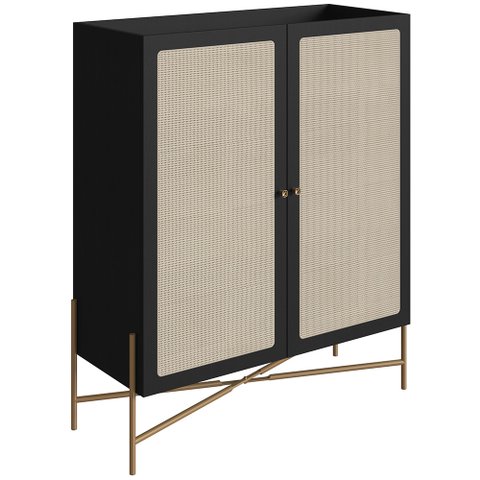 Armário Bar para Sala 2 Portas 93cm Industrial Indy A03 Nero Dourado - Lyam Decor