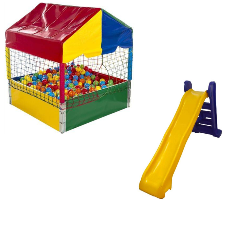 Kit Piscina de Bolinhas 1x1 + Escorregador Grande 4 Degraus