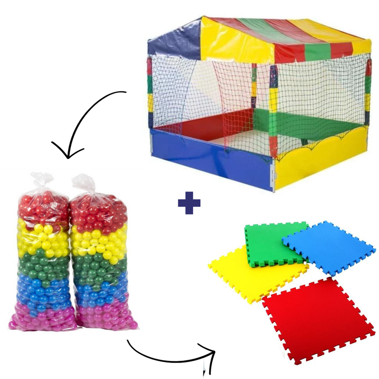 Kit Piscina de Bolinhas 2x2 + 2000 Bolinhas Coloridas 76mm + Tapete Eva