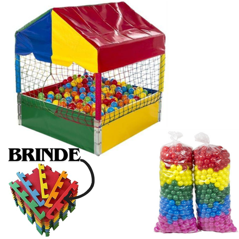 Kit Piscina de Bolinhas 1x1 + 500 Bolinhas Coloridas 76mm + Tapete Eva