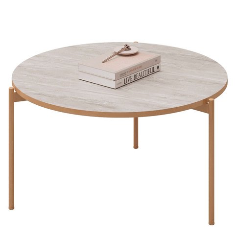 Mesa de Centro Redonda para Sala Pé Metal Nala D04 Quartzo - Mpozenato